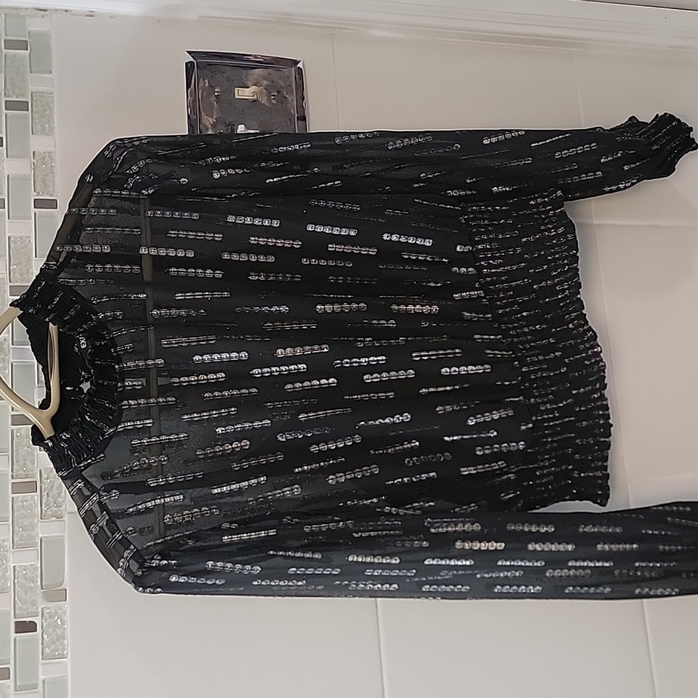 Express Black Sheer Blouse with Silver Accents